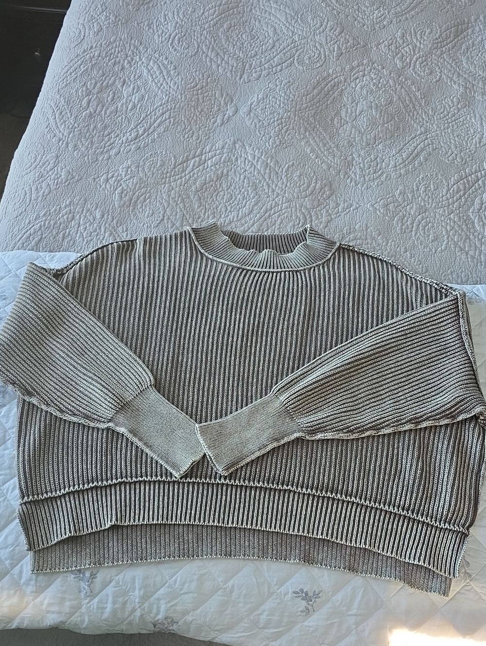 Zenana Outfitters Ribbed Crewneck Sweater - Taupe and Cream
